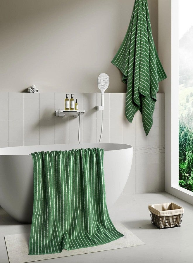 Jacquotha Bath Towels 2 Pack, Lighter & Quick Dry Towels Large 27.5 x 55 inches, Luxury Terry Cotton Towels for Bathroom Spa Swim, Forest Green & White Striped - Image 3