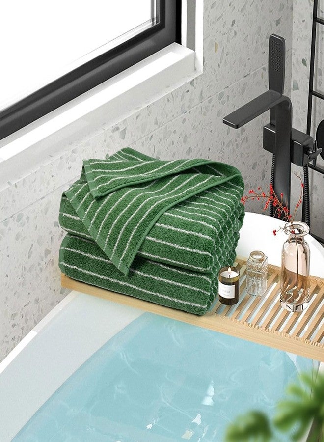 Jacquotha Bath Towels 2 Pack, Lighter & Quick Dry Towels Large 27.5 x 55 inches, Luxury Terry Cotton Towels for Bathroom Spa Swim, Forest Green & White Striped - Image 2