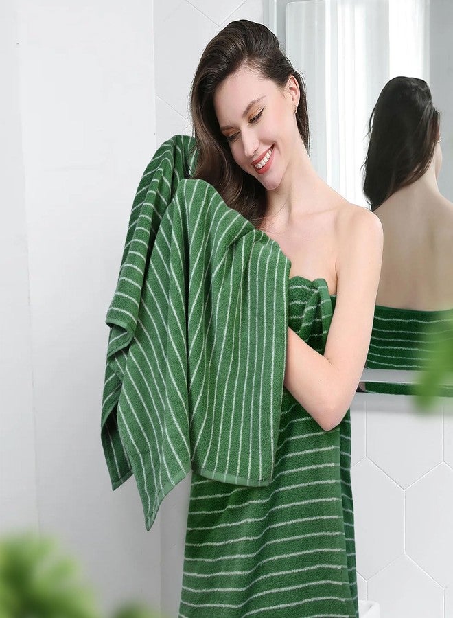 Jacquotha Bath Towels 2 Pack, Lighter & Quick Dry Towels Large 27.5 x 55 inches, Luxury Terry Cotton Towels for Bathroom Spa Swim, Forest Green & White Striped - Image 4