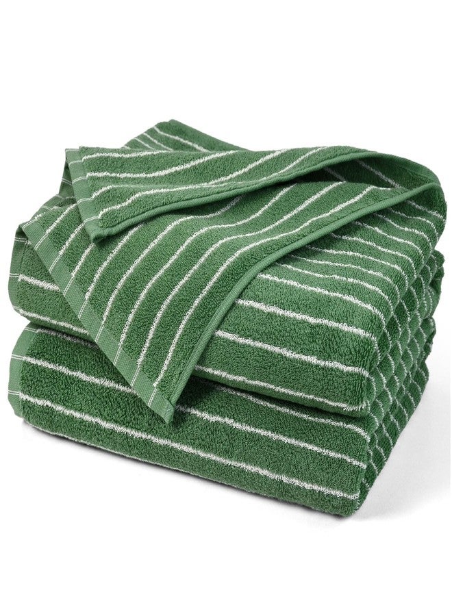 Jacquotha Bath Towels 2 Pack, Lighter & Quick Dry Towels Large 27.5 x 55 inches, Luxury Terry Cotton Towels for Bathroom Spa Swim, Forest Green & White Striped - Image 1
