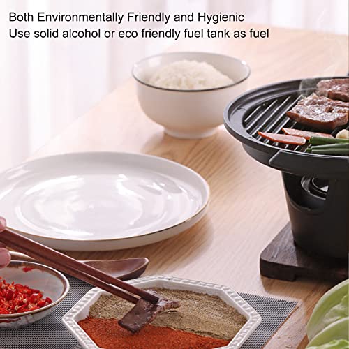 Focket Charcoal Grill, 10.2in Portable Charcoal Grill Japanese Hibachi Grill with Wooden Base, Portable Grill Smokeless Cast Iron Hibachi Grill Grill Tabletop Grill - Image 4