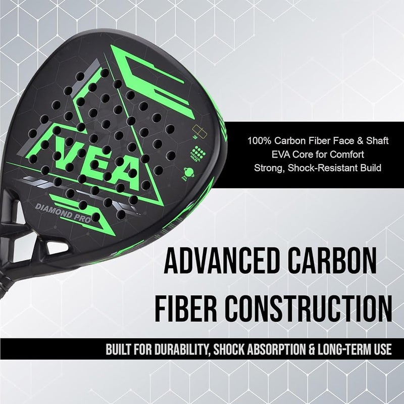 VEA Diamond Pro Padel Racket with Cover - Carbon Fiber Racquet, Lightweight, EVA Core - Professional Performance - Image 4
