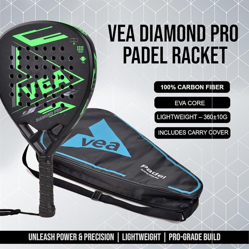 VEA Diamond Pro Padel Racket with Cover - Carbon Fiber Racquet, Lightweight, EVA Core - Professional Performance - Image 3