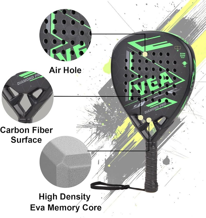 VEA Diamond Pro Padel Racket with Cover - Carbon Fiber Racquet, Lightweight, EVA Core - Professional Performance - Image 5