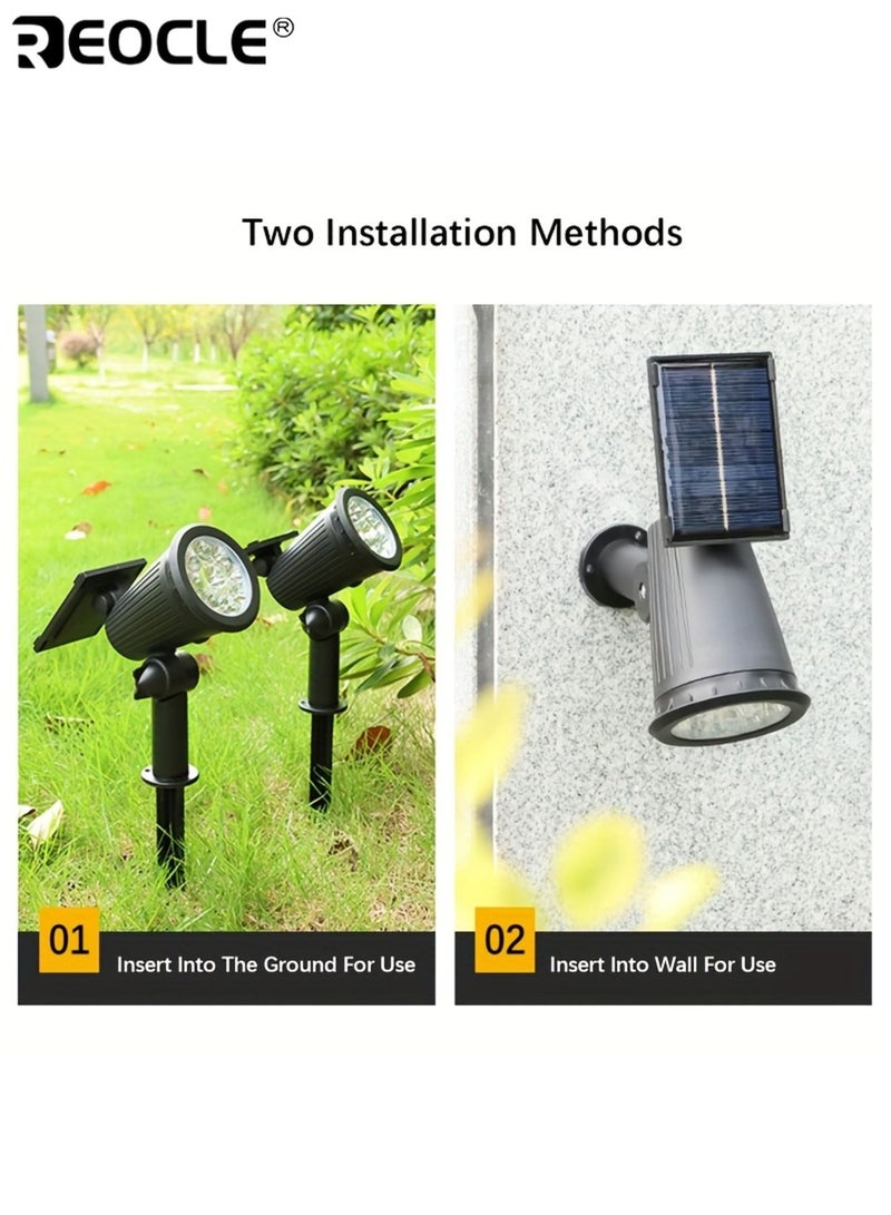 REOCLE 2pcs Energy-Efficient Solar-Powered 9 LED Landscape Spotlight 3-Level Outdoor Waterproof Tree Lights Easy Installation Perfect for Yard Balcony Lawn Pathway Playground - Image 4