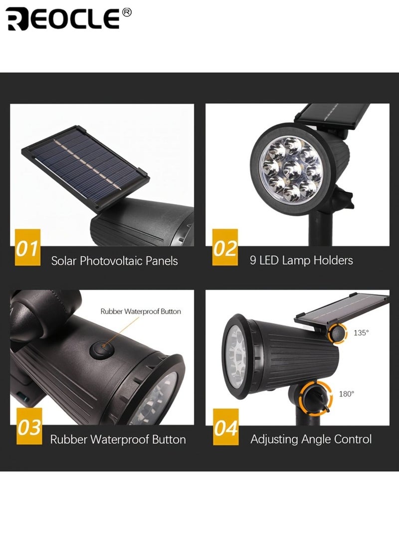 REOCLE 2pcs Energy-Efficient Solar-Powered 9 LED Landscape Spotlight 3-Level Outdoor Waterproof Tree Lights Easy Installation Perfect for Yard Balcony Lawn Pathway Playground - Image 5