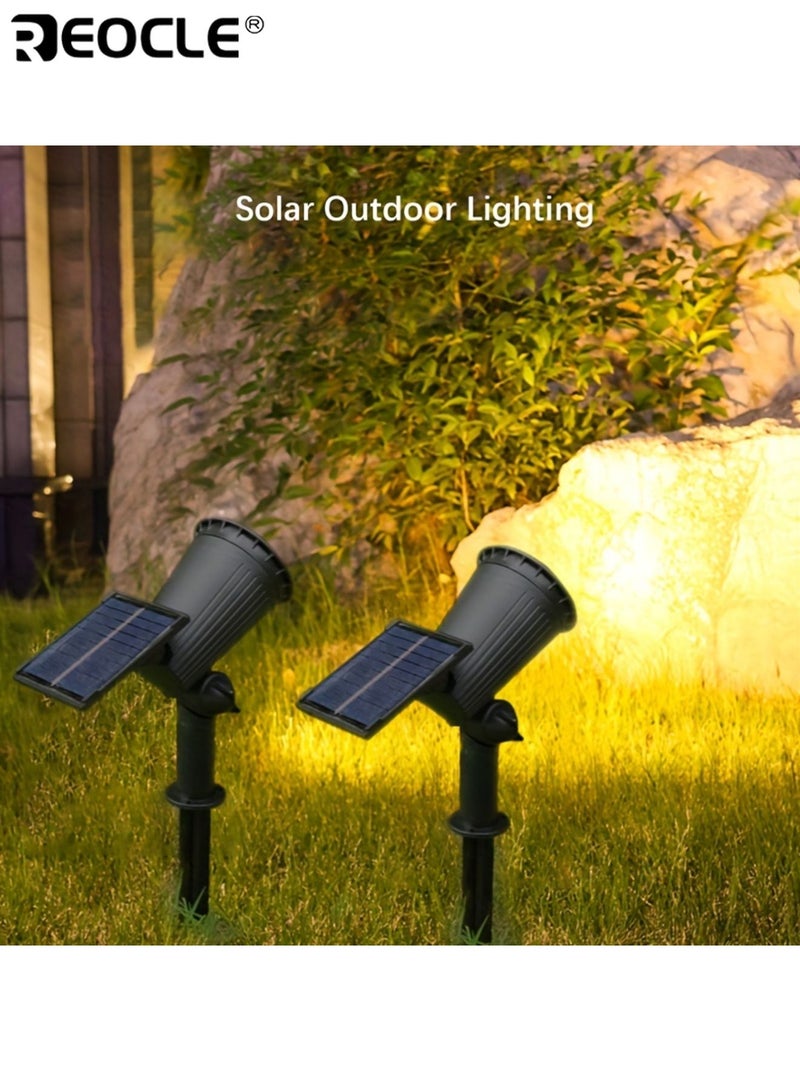 REOCLE 2pcs Energy-Efficient Solar-Powered 9 LED Landscape Spotlight 3-Level Outdoor Waterproof Tree Lights Easy Installation Perfect for Yard Balcony Lawn Pathway Playground - Image 2