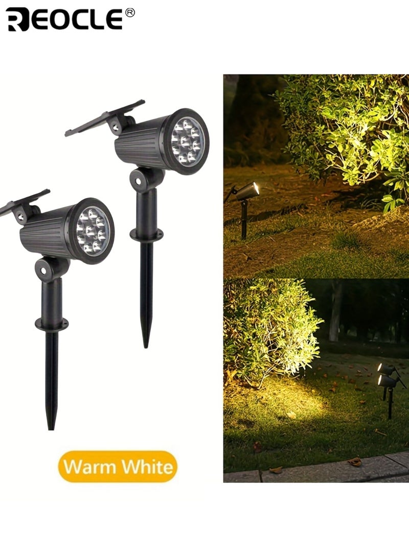 REOCLE 2pcs Energy-Efficient Solar-Powered 9 LED Landscape Spotlight 3-Level Outdoor Waterproof Tree Lights Easy Installation Perfect for Yard Balcony Lawn Pathway Playground - Image 1
