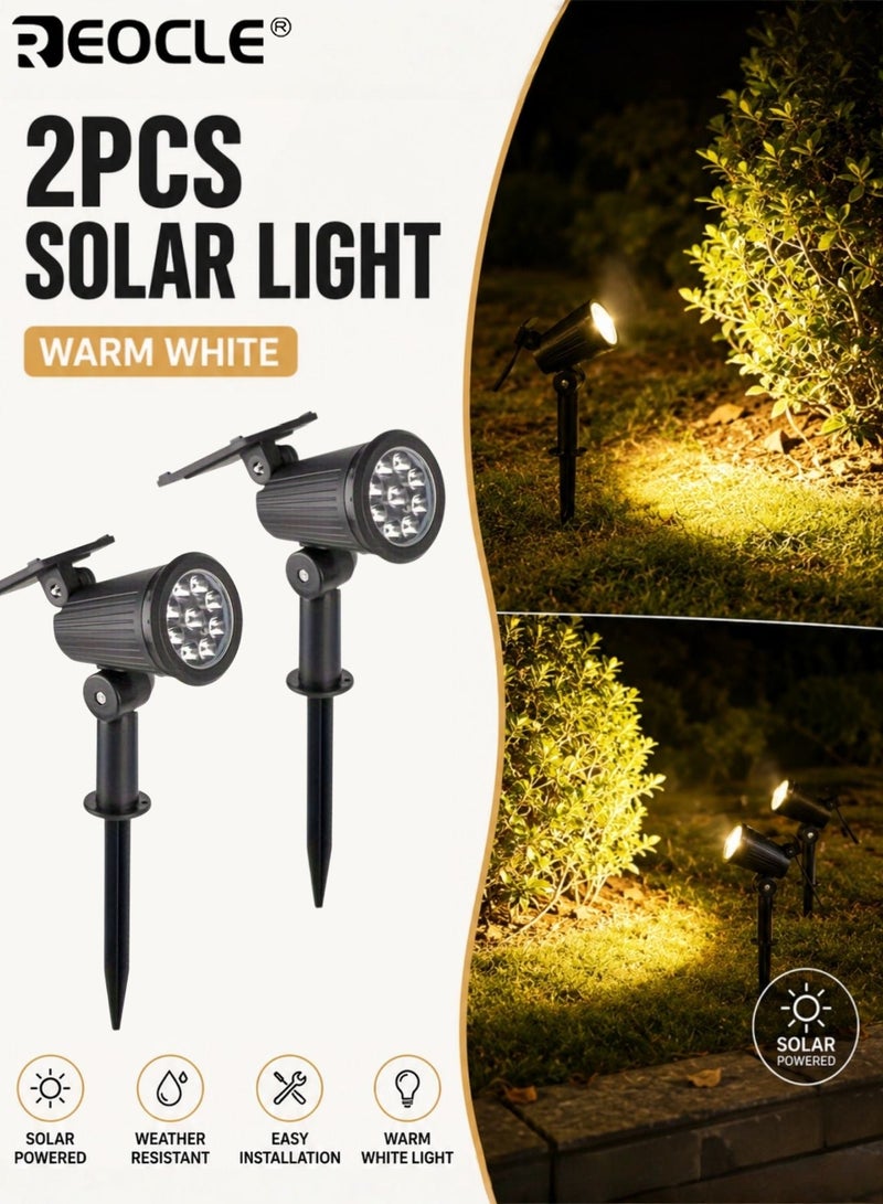 REOCLE 2pcs Energy-Efficient Solar-Powered 9 LED Landscape Spotlight 3-Level Outdoor Waterproof Tree Lights Easy Installation Perfect for Yard Balcony Lawn Pathway Playground - Image 2