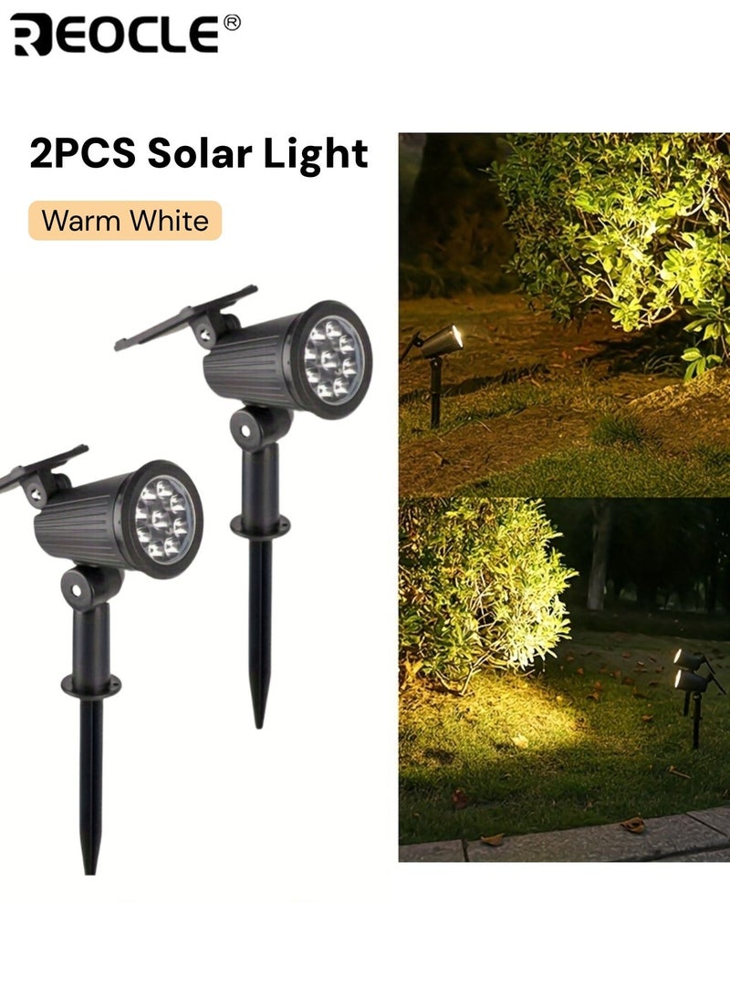 REOCLE 2pcs Energy-Efficient Solar-Powered 9 LED Landscape Spotlight 3-Level Outdoor Waterproof Tree Lights Easy Installation Perfect for Yard Balcony Lawn Pathway Playground - Image 1