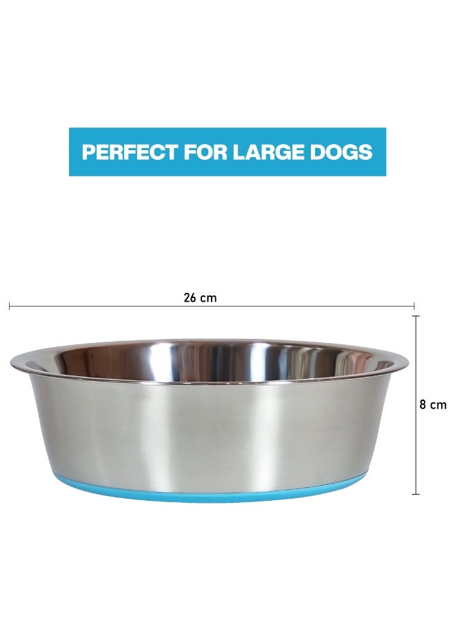 أن ان سي بيتس وعاء طعام للكلاب مع حلقة مطاطية مانعة للانزلاق وحواف مستديرة ناعمة، أوعية كلاب شديدة التحمل من الفولاذ المقاوم للصدأ للسلالات المتوسطة إلى الكبيرة، آمنة للاستخدام في غسالة الأطباق، 26 سم (أزرق) - Image 2