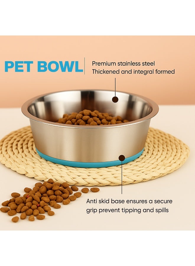 أن ان سي بيتس وعاء طعام للكلاب مع حلقة مطاطية مانعة للانزلاق وحواف مستديرة ناعمة، أوعية كلاب شديدة التحمل من الفولاذ المقاوم للصدأ للسلالات المتوسطة إلى الكبيرة، آمنة للاستخدام في غسالة الأطباق، 26 سم (أزرق) - Image 4