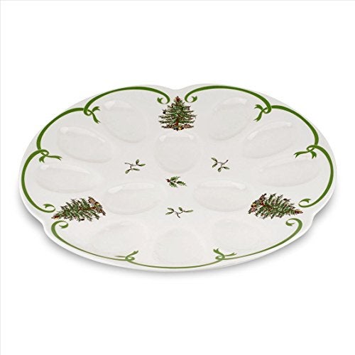 Spode Christmas Tree Deviled Egg Plate, 13 Inch Holiday Egg Serving Platter - Christmas Tree & Mistletoe Motif, Fine Porcelain Tableware, Dishwasher Safe Appetizer Tray, Festive Serveware - Image 1