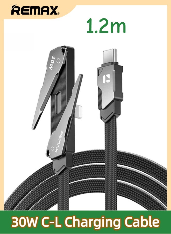REMAX CB53 USB-C to Lightning 30W PD Fast Charging Braided Cable 1.2M with Built-in Phone Stand, MFi Certified, for iPhone 11/12/13/14 Series & All Lightning Devices (Black) - Image 1
