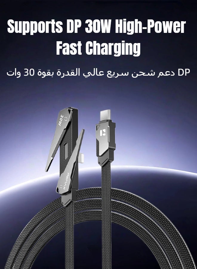 REMAX CB53 USB-C to Lightning 30W PD Fast Charging Braided Cable 1.2M with Built-in Phone Stand, MFi Certified, for iPhone 11/12/13/14 Series & All Lightning Devices (Black) - Image 5