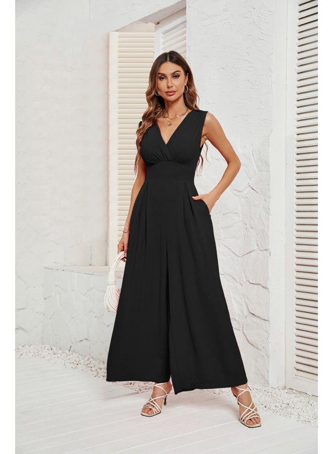 Self-shot Women's Clothing  European And American Summer Commuting Sleeveless Fashion Waist-cinching Sleeveless Jumpsuit For Women