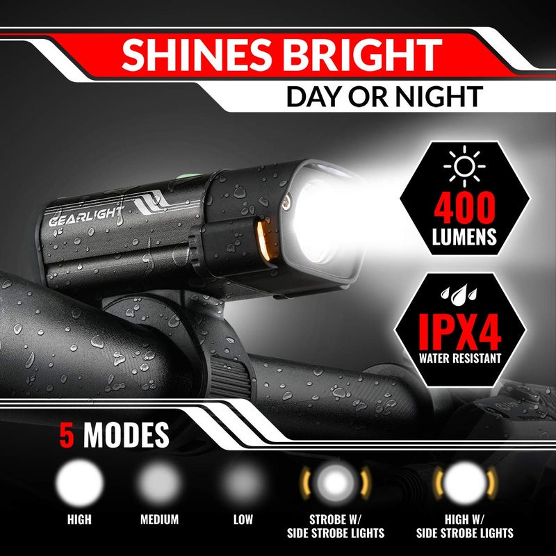 GearLight S400 Rechargeable Bike Light Set - Night Riding Accessories - White Elephant Stocking Stuffer for Men - Image 3