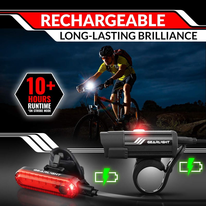 GearLight S400 Rechargeable Bike Light Set - Night Riding Accessories - White Elephant Stocking Stuffer for Men - Image 2