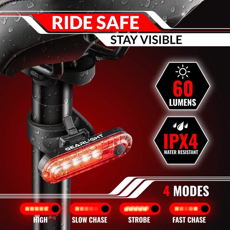 GearLight S400 Rechargeable Bike Light Set - Night Riding Accessories - White Elephant Stocking Stuffer for Men - Image 4