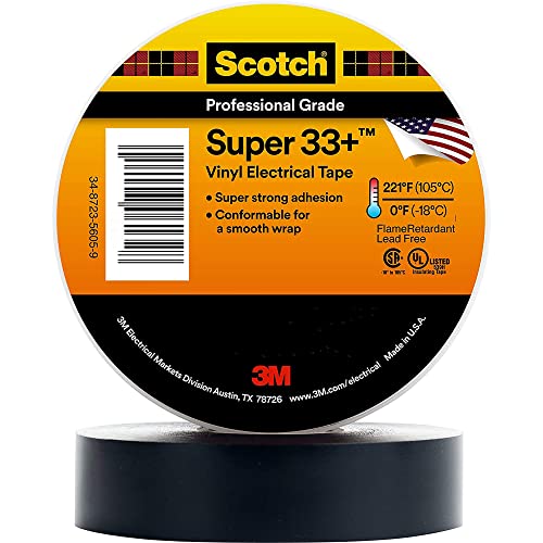 3M Scotch Super 33+ Electrical Tape - 2 in x 36 yd (108 ft), Premium Grade All-Weather Vinyl, Resistant to Abrasion, Moisture, Corrosion, Alkalies - Long Roll, 1 in Core, Black, 1 Roll - Image 1