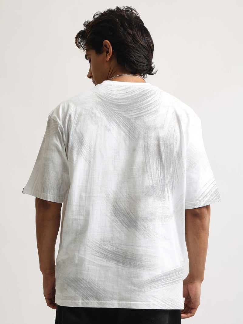 Maniac Mens Spray Printed Round Neck Half Sleeve White and Grey Cotton Tshirt - Image 5
