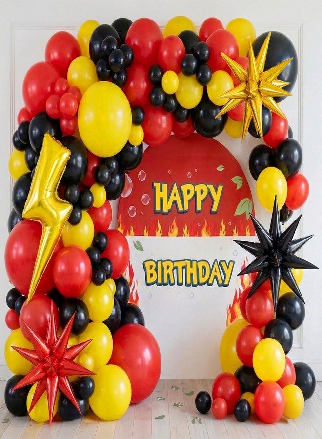kozee 154Pcs Monster Catcher Balloon Arch Kit - Red Yellow Black Party Decorations with Lightning Bolt & Star Foil Balloons - for Boys Fire Power Super Hero Racing car Theme Party Supplies - Image 1
