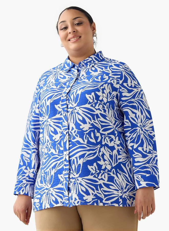 Ulla Popken Ulla Popken Relaxed Fit Viscose Shirt with Floral Print