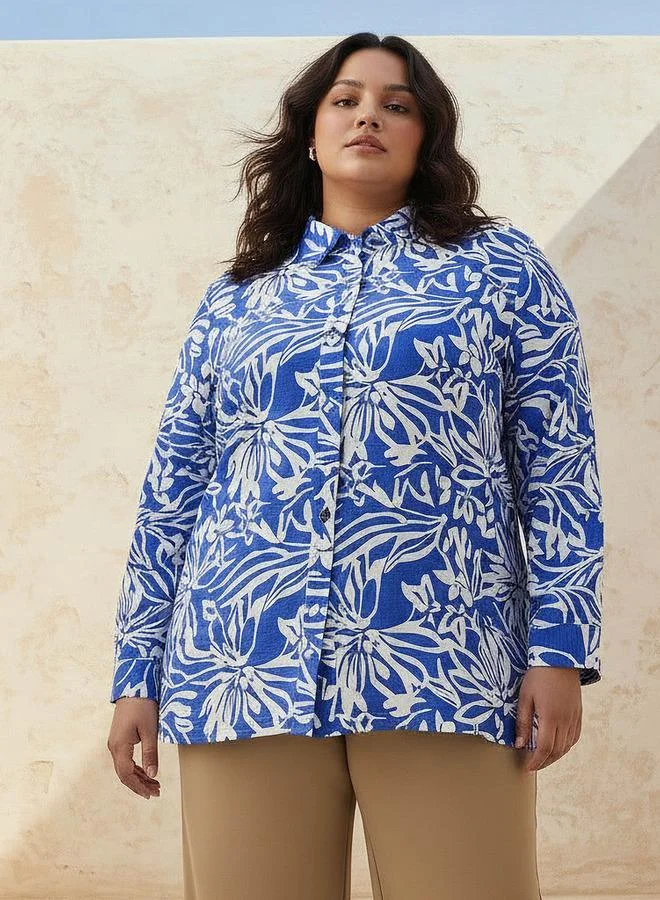 Ulla Popken Ulla Popken Relaxed Fit Viscose Shirt with Floral Print