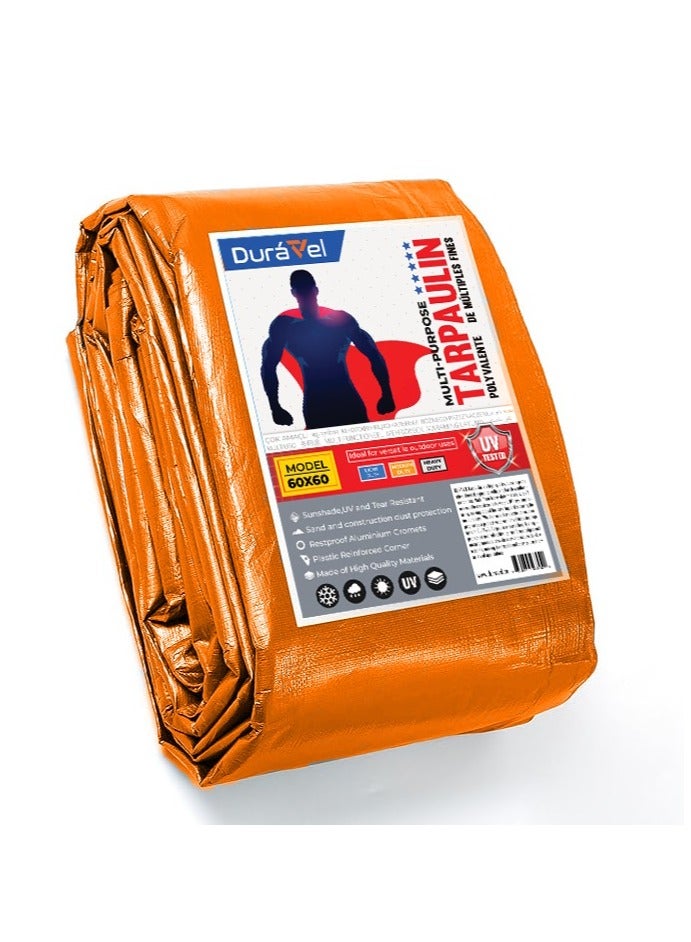 Duravel Waterproof Ground Cover Tent Shelter, Dust-proof Rain Cover, Tarpaulin Sheet, Orange (6Mtr x 6Mtr) - Image 1
