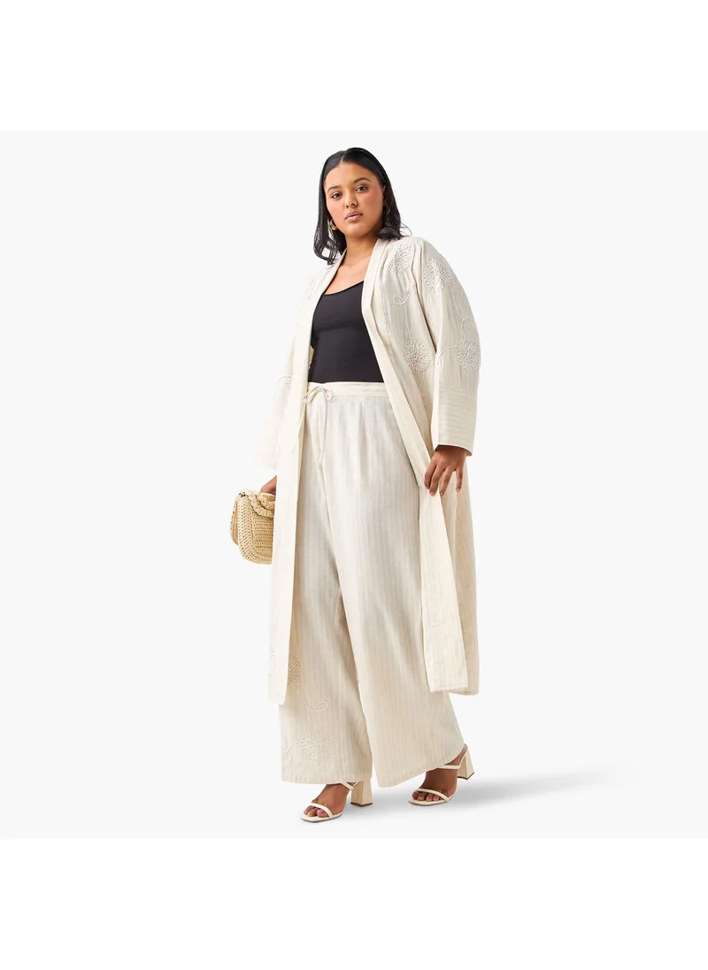  أولا بوبكن Plus Size Ulla Popken Textured Wide Leg Pants with Drawstring Closure