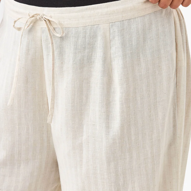 Ulla Popken Plus Size Ulla Popken Textured Wide Leg Pants with Drawstring Closure