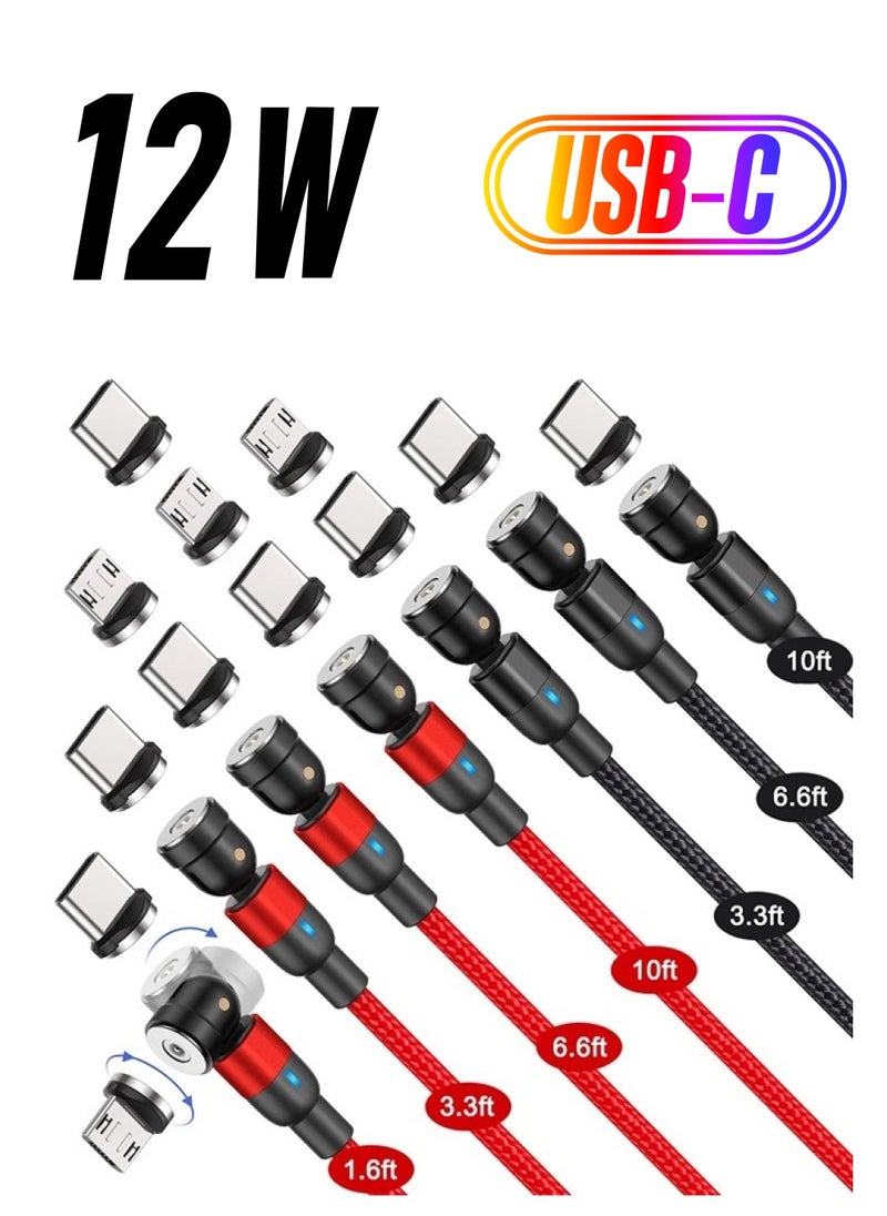 Bojianxin - 540° Rotation Magnetic Charging Cable（7-Pack, 1.6ft/3.3ft/3.3ft/6.6ft/6.6ft/10ft/10ft） Magnetic USB Cable, 3 in 1 Magnetic Phone Charger Compatible with Micro USB, Type C etc - Image 1