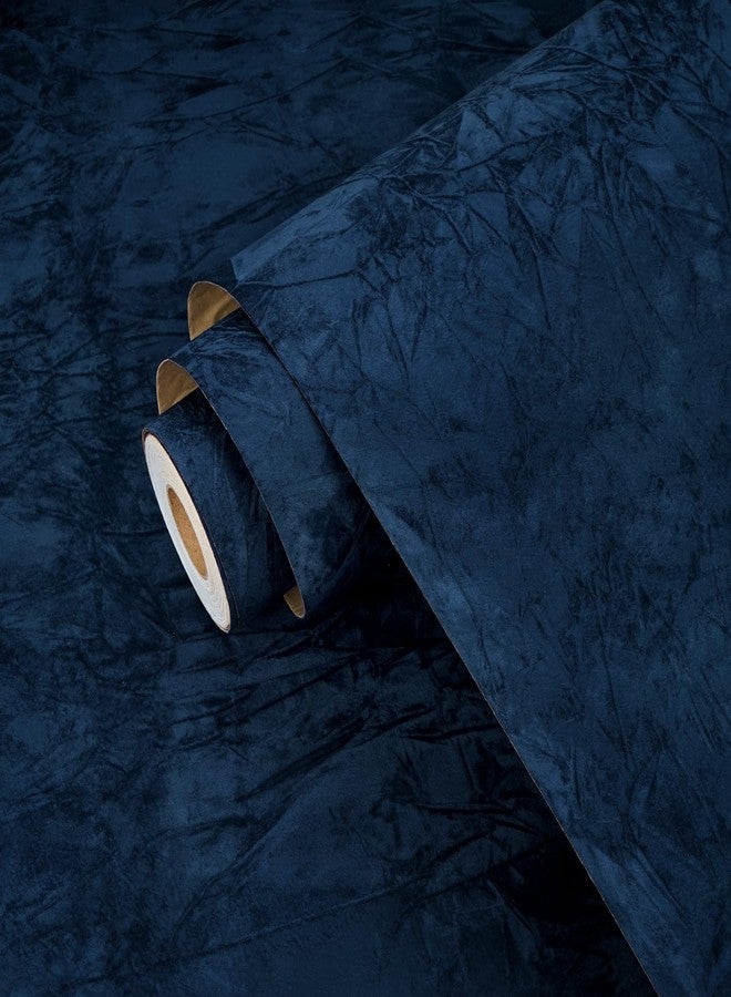 Wallercity Dark Blue Flocking Fabric Wallpapers for Dresser Self Adhesive Soft Velvet Wallpaper Peel and Stick Drawers Cabinets Flocking Contact Paper for Jewelry Box Liners Photo Frames 17.5"x78.7" - Image 1