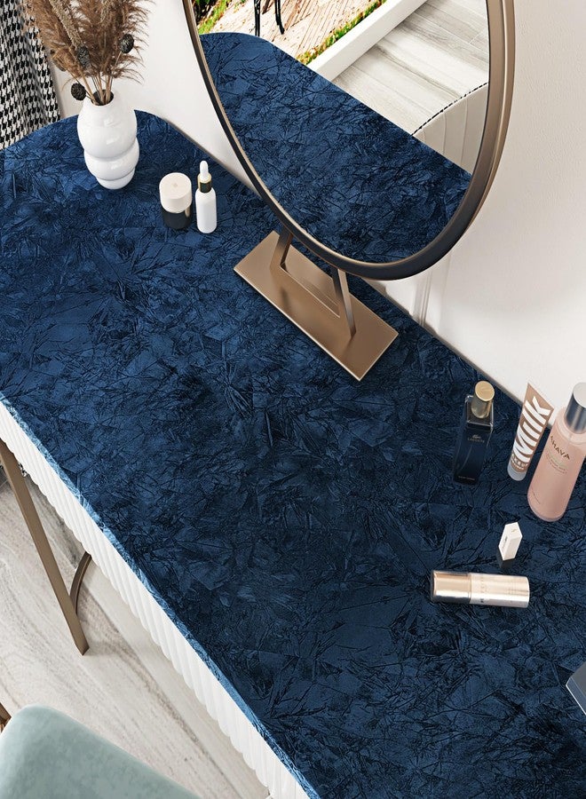 Wallercity Dark Blue Flocking Fabric Wallpapers for Dresser Self Adhesive Soft Velvet Wallpaper Peel and Stick Drawers Cabinets Flocking Contact Paper for Jewelry Box Liners Photo Frames 17.5"x78.7" - Image 4