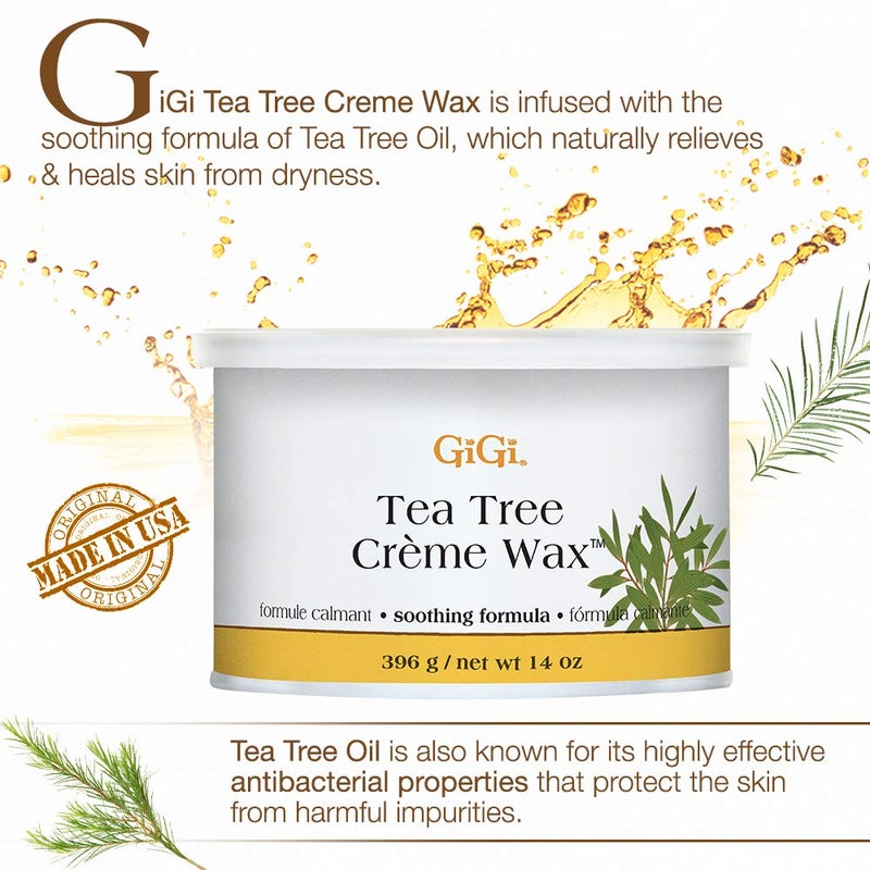 GiGi Tea Tree CrÃ¨me Wax - Soothing Hair Removal Wax for Sensitive Skin, Soft Wax for Face & Body, Calming Formula with Tea Tree Oil, 14 oz - Image 2