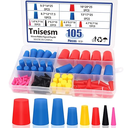 Tnisesm 105Pcs 1/16" to 5/8" Silicone Rubber Tapered Plug Assortment Kits for Masking Off Holes During Powder Coating, Painting, Hydro Dipping, Media Blasting - Image 1