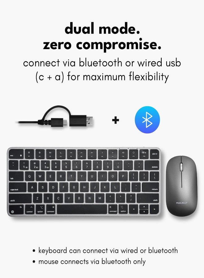 ماكالي لوحة مفاتيح وماوس لاسلكيان من ماكالي لأجهزة ماك - وضع مزدوج (بلوتوث + سلكي) - متعدد الأجهزة، قابل لإعادة الشحن - مجموعة لوحة مفاتيح وماوس لاسلكية صغيرة لأجهزة ماك بوك، آيباد، ماك ميني/إير/برو (رمادي فضائي) - Image 2