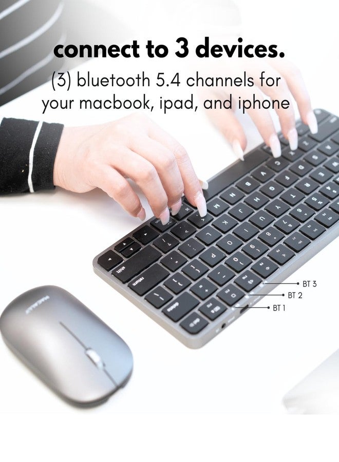 ماكالي لوحة مفاتيح وماوس لاسلكيان من ماكالي لأجهزة ماك - وضع مزدوج (بلوتوث + سلكي) - متعدد الأجهزة، قابل لإعادة الشحن - مجموعة لوحة مفاتيح وماوس لاسلكية صغيرة لأجهزة ماك بوك، آيباد، ماك ميني/إير/برو (رمادي فضائي) - Image 3