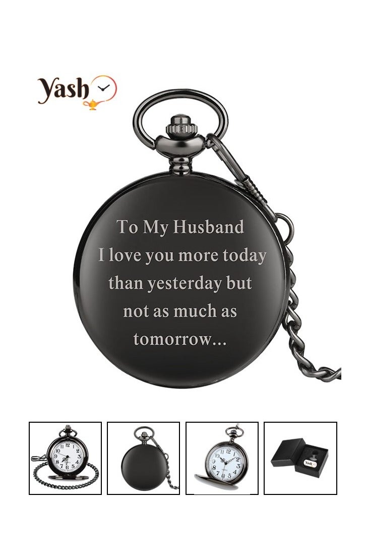 Yash Retro Pocket Watch for Husband I Love You Quartz Timepiece with Chain and Elegant Packaging – A Perfect Gift - Image 1