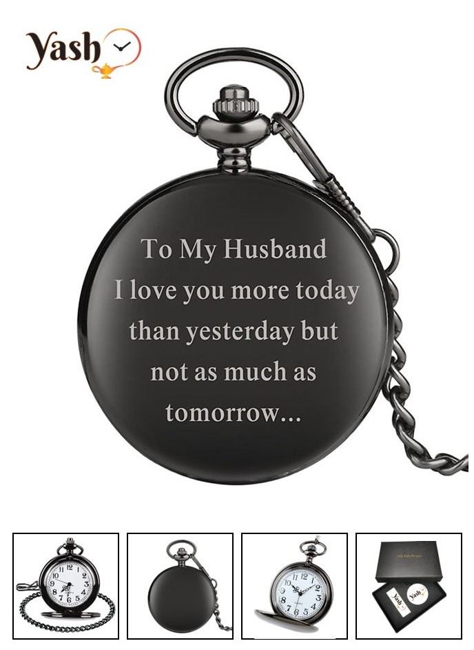YASH - Yash Retro Style I Love You Husband Quartz Pocket Watch - Image 1