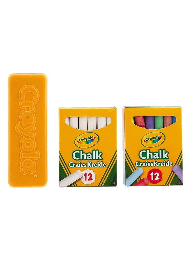 Crayola Chalk Set – 12 White & 12 Coloured Dust-Free Chalks with Eraser | Non-Toxic Blackboard Chalk for School, Home & Creative Learning for Kids Ages 3+ - Image 2