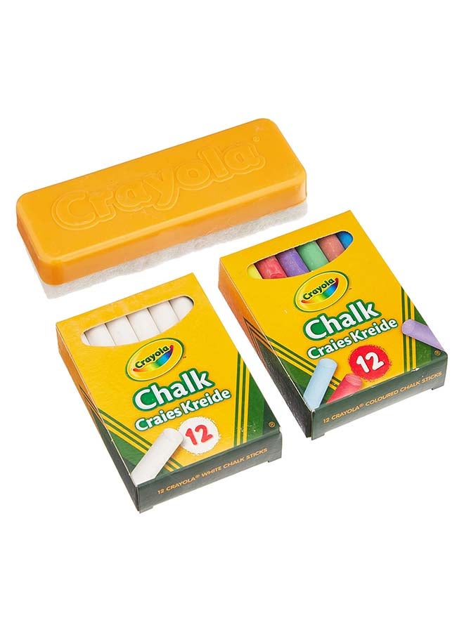 Crayola Chalk Set – 12 White & 12 Coloured Dust-Free Chalks with Eraser | Non-Toxic Blackboard Chalk for School, Home & Creative Learning for Kids Ages 3+ - Image 1