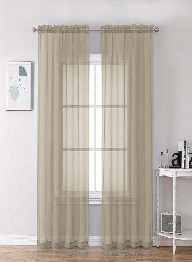 Chyhomenyc Taupe Sheer Curtains 84 Inches Long 2 Panels Set- Light Filtering Curtains for Bedroom, Soft Airy Voile Rod Pocket Living Room Window Drapes, 42Wx84L Inches, 2 PCS - Image 1