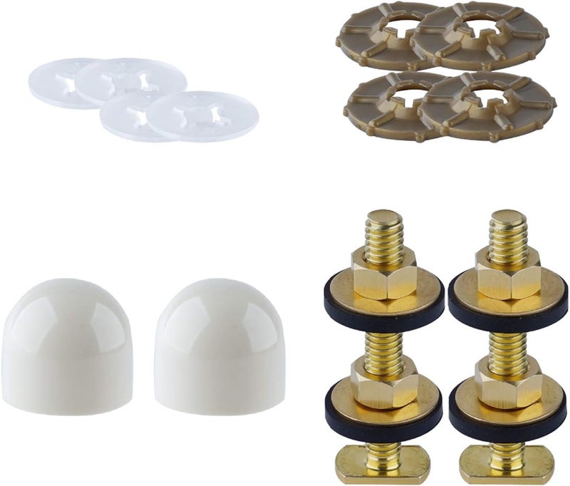 Hibbent Toilet Floor Bolts and Caps Set, Solid Brass Universal Toilet Bowl to Floor Bolts, with 4 Caps with Nuts/Washers, Heavy Duty Closet Bolt Set - Image 4