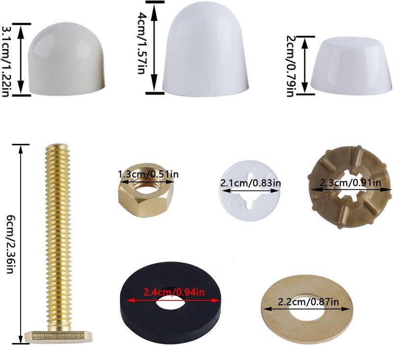 Hibbent Toilet Floor Bolts and Caps Set, Solid Brass Universal Toilet Bowl to Floor Bolts, with 4 Caps with Nuts/Washers, Heavy Duty Closet Bolt Set - Image 2