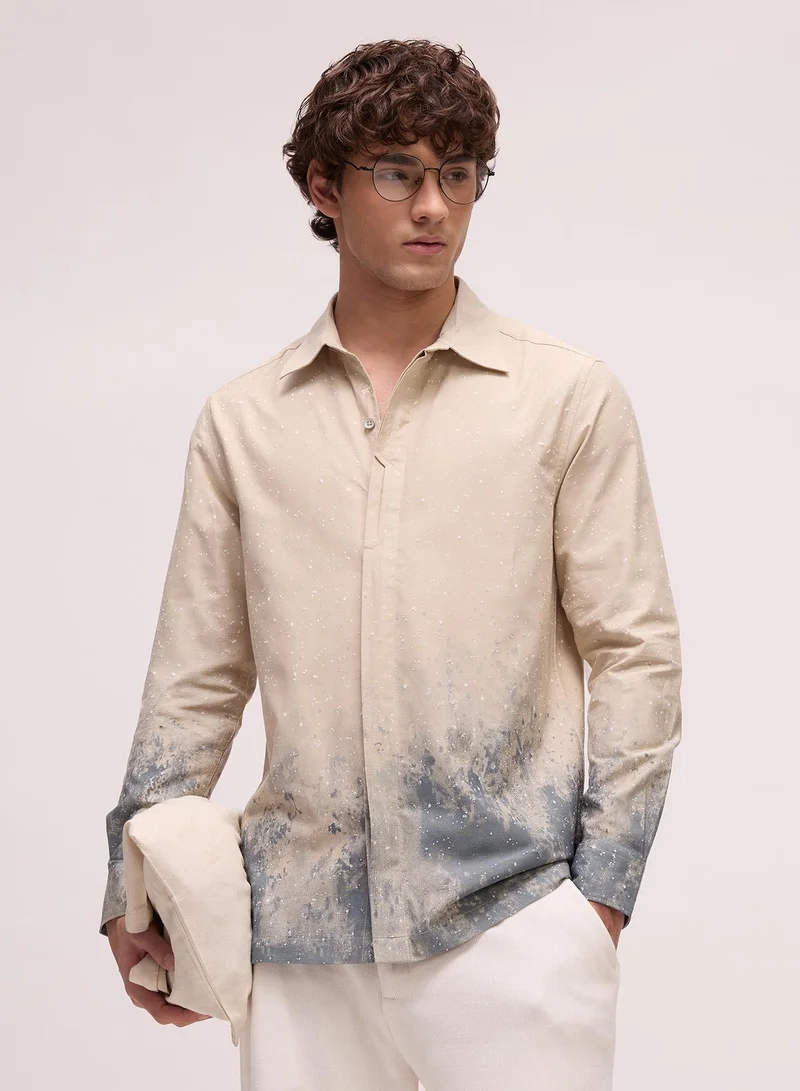 CAHOOT Men's Beige Printed Regular Shirt For Casual Wear | Collared Neck | Long Sleeve | Button Closure | Cotton Shirt Crafted With Comfort Fit For Everyday Wear (3868)