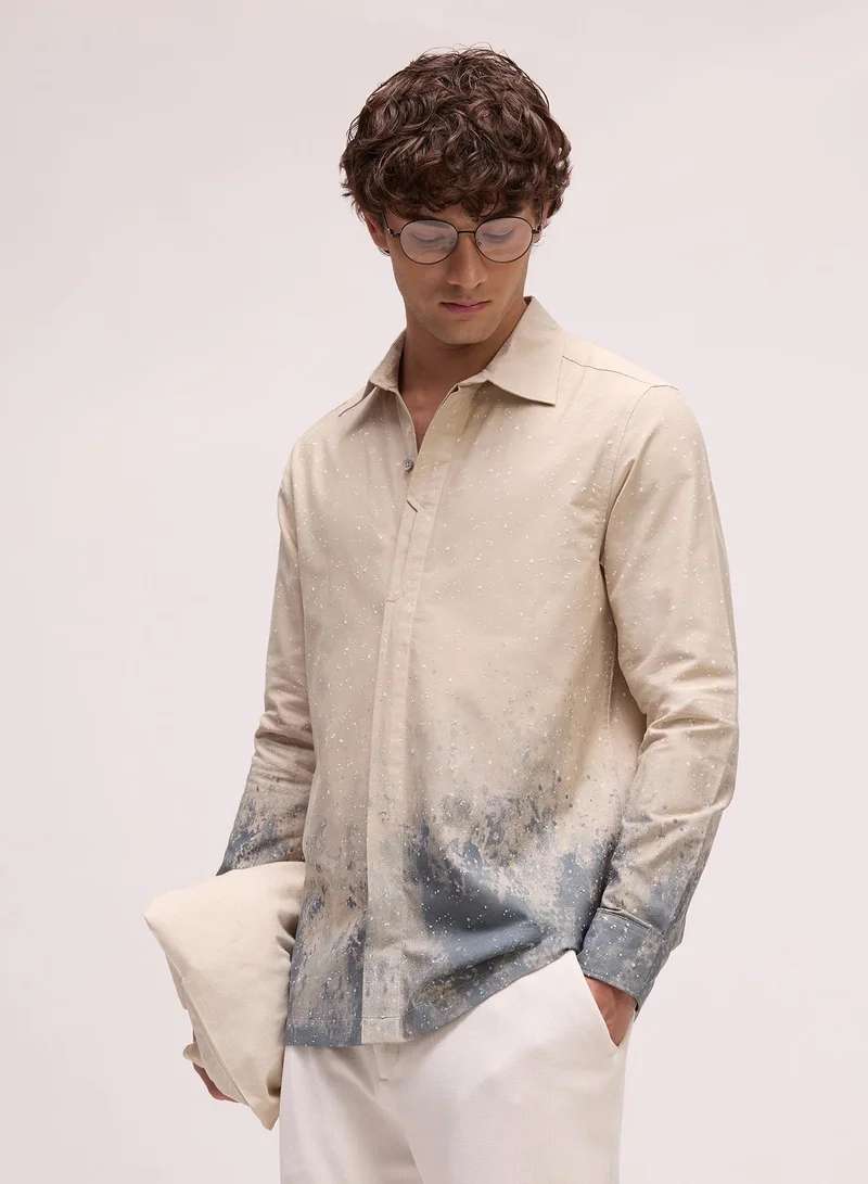 CAHOOT Men's Beige Printed Regular Shirt For Casual Wear | Collared Neck | Long Sleeve | Button Closure | Cotton Shirt Crafted With Comfort Fit For Everyday Wear (3868)