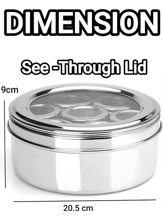 VISAXMI Stainless Steel Masala Box with See Through Lid | 7 in 1 Spice Storage Container Set with 7 Containers & 7 Spoons | Airtight Masala Dabba for Kitchen Storage - Image 2