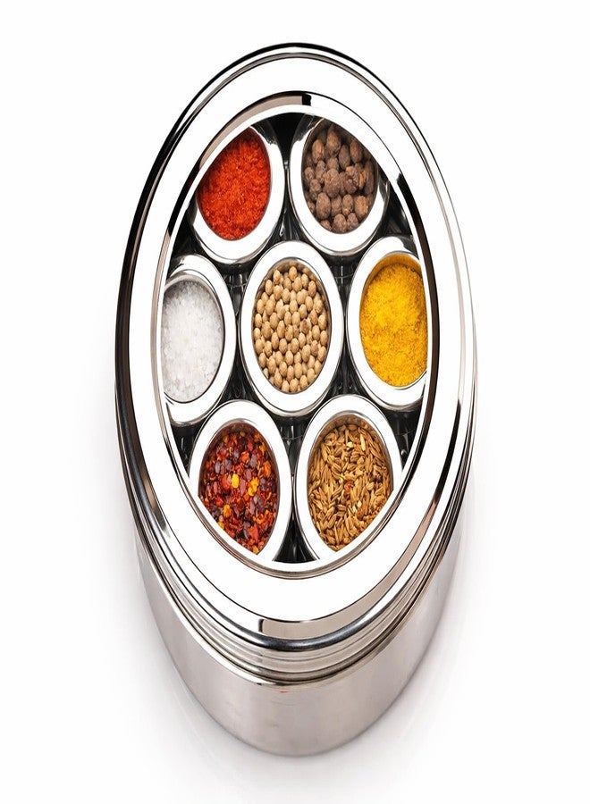 VISAXMI Stainless Steel Masala Box with See Through Lid | 7 in 1 Spice Storage Container Set with 7 Containers & 7 Spoons | Airtight Masala Dabba for Kitchen Storage - Image 1