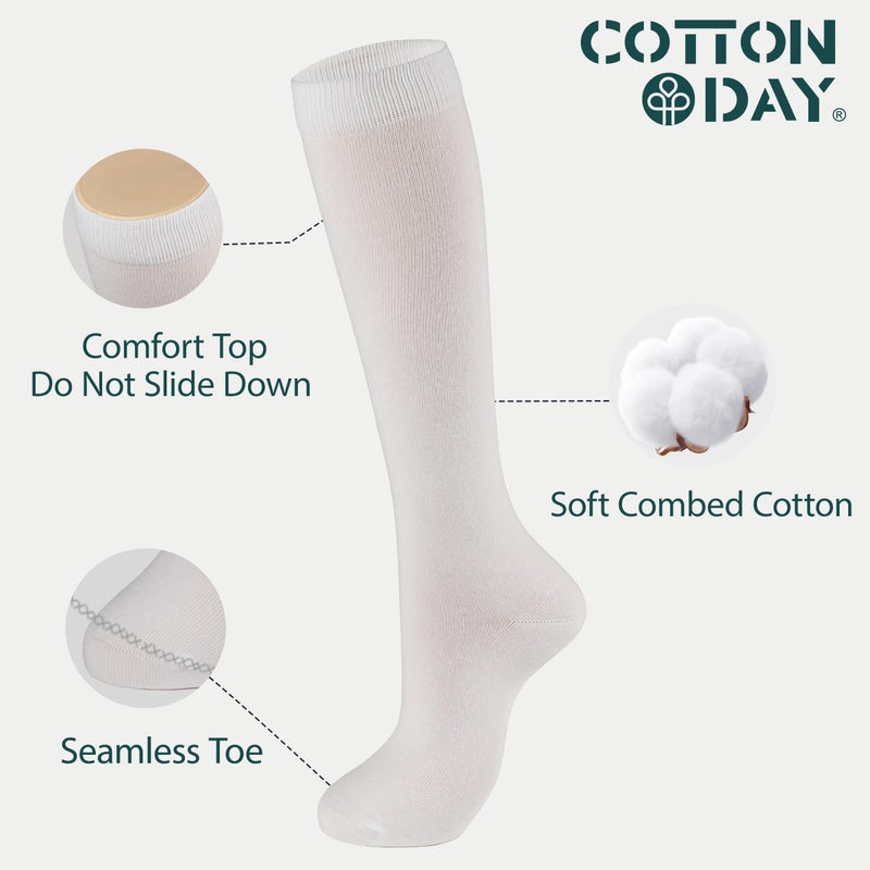 COTTON DAY جوارب مدرسية ناعمة عالية الركبة للأطفال البنات - عبوة 3 قطع من القطن - 4-6 سنوات - أبيض S (6) - Image 2